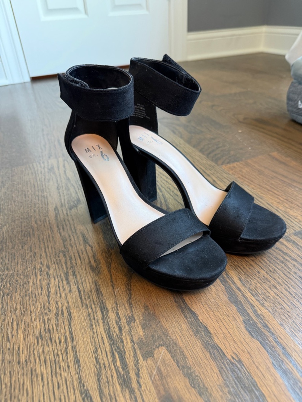 Mix No. 6 Black Suede Ankle-Strap Platform Heels